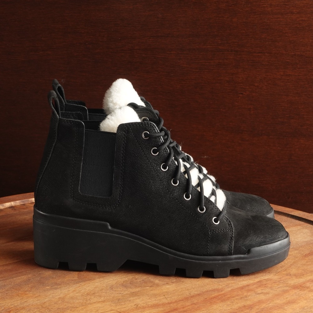 Eileen Fisher Boots Women SZ 7.5 BLK Calm Hiker Suede Shearling Outdoor Gorpcore